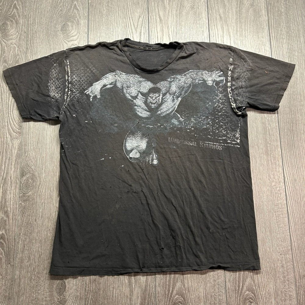 Vintage Marvel Incredible Hulk Large Shirt Universal Studios Y2K Distresse Black